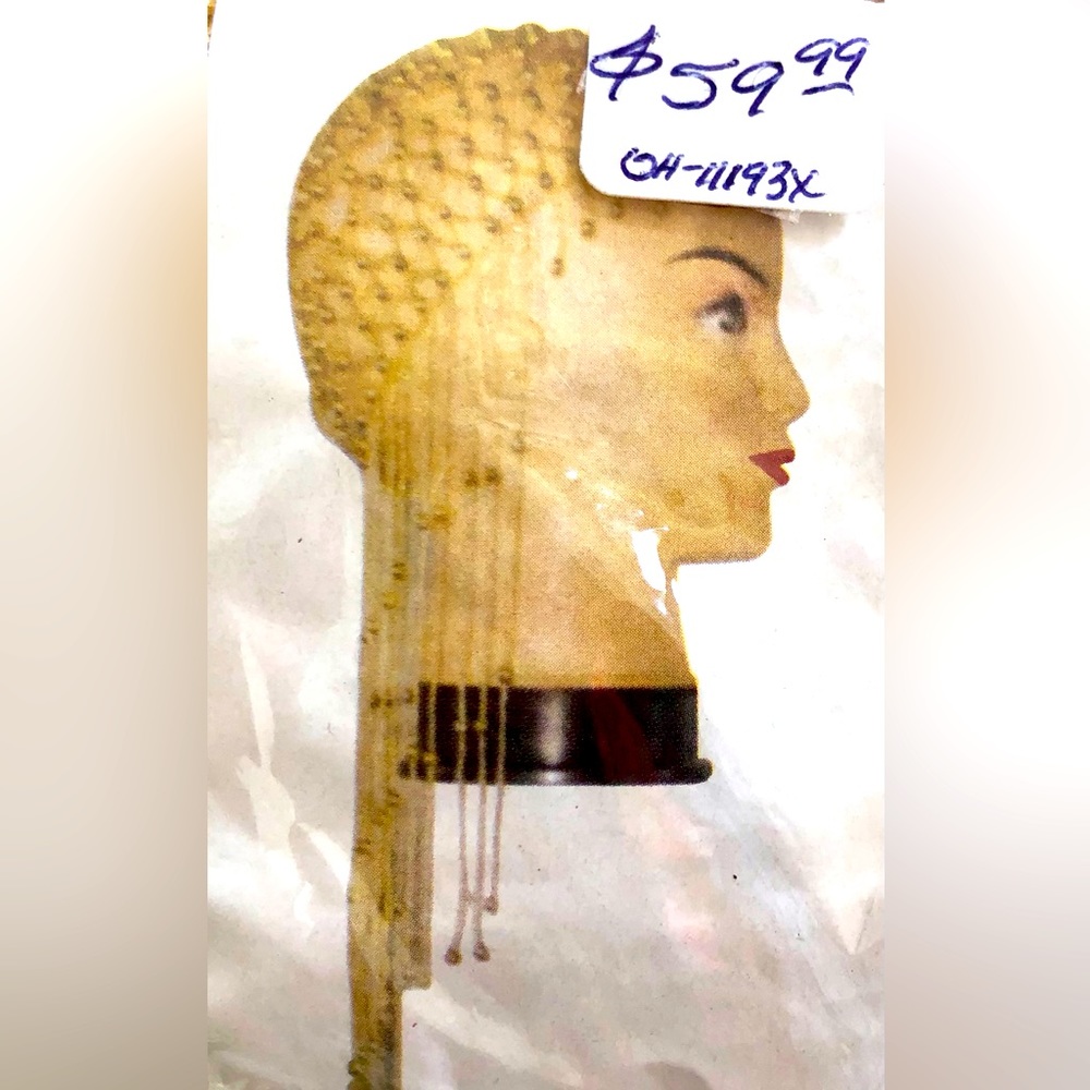 Egyptian Queen Cleopatra long Gold woven Beaded Headdress